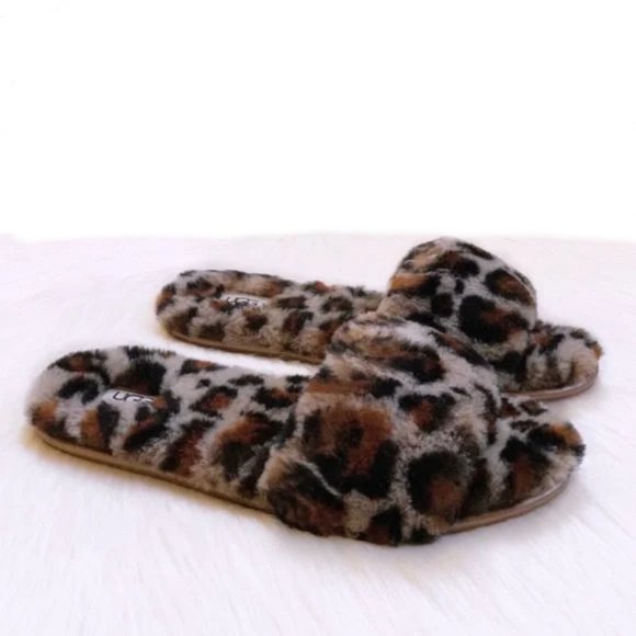 NEW UGG Size 6 Women's Fluff Slide II Leopard - Amphora - Picture 1 of 6